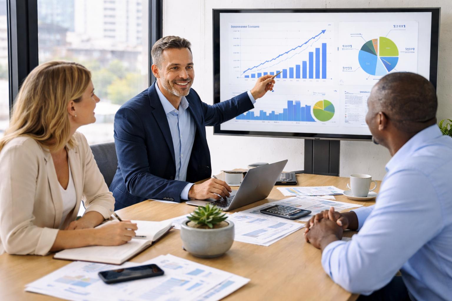 Capital markets advisor meeting with business clients